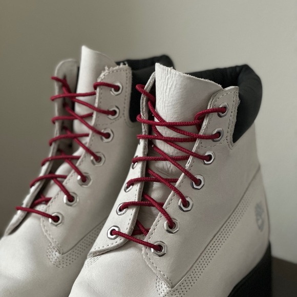 Timberland Premium 6-Inch Boots Men\'s 9.5 M White Red Waterproof Nubuck Leather main image 4